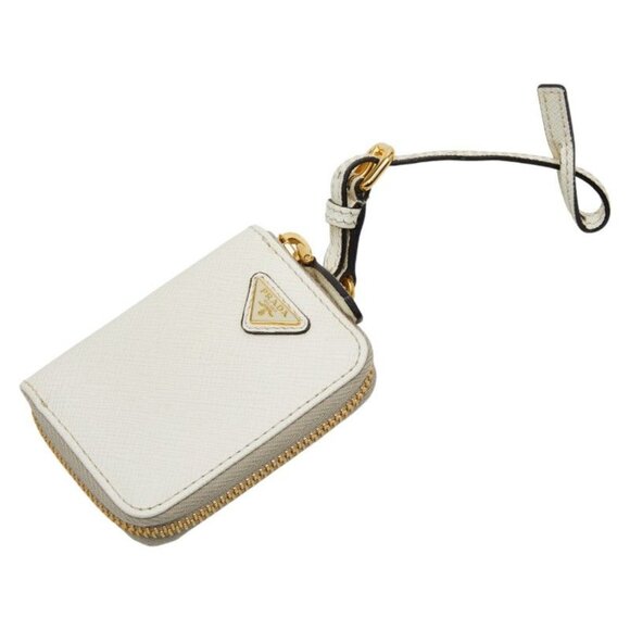 Prada triangle logo charm - Gem Prada Triangle Logo Plate Bag Charm Coin Case Accessory Case 1 Tl085 White